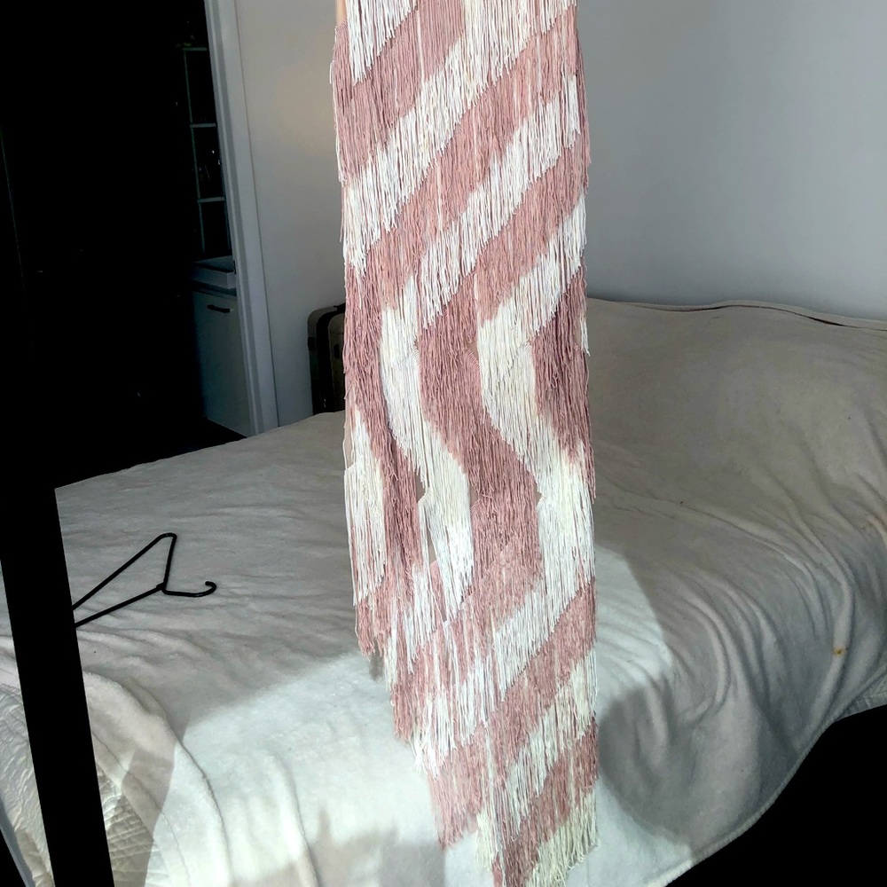 ASOS Pink & White Fringe Midi Dress